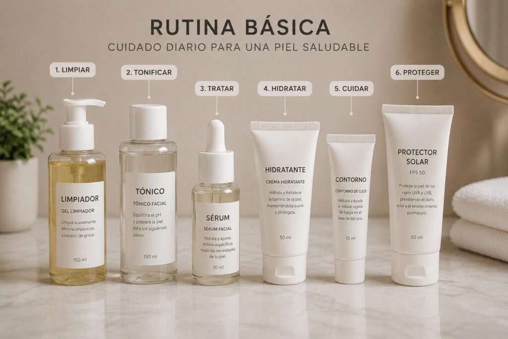 Rutina de belleza con productos de cosmética natural