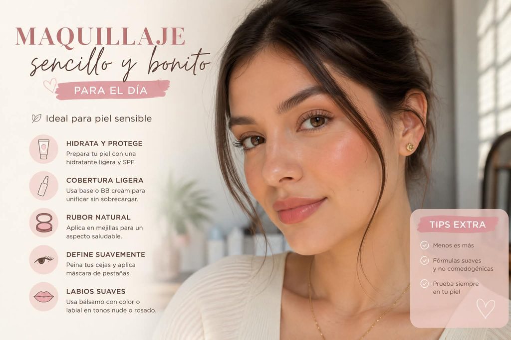 Maquillaje sencillo y bonito para el día en piel sensible