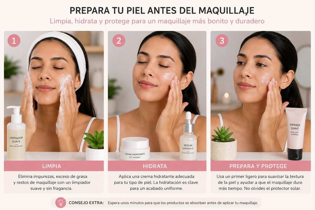 Rutina para preparar la piel sensible antes del maquillaje